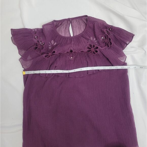 REBECCA TAYLOR top plum purple pinwheel silk blend eyelet 4 - Picture 10 of 12